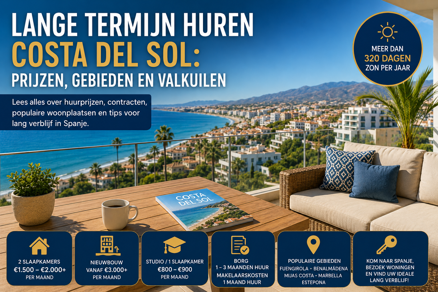 Lange termijn huren aan de Costa del Sol met modern appartement, zeezicht en populaire woongebieden in Zuid-Spanje